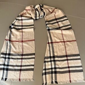 Plaid Lightweight Cashmere Scarf with Fringe. Unisex.